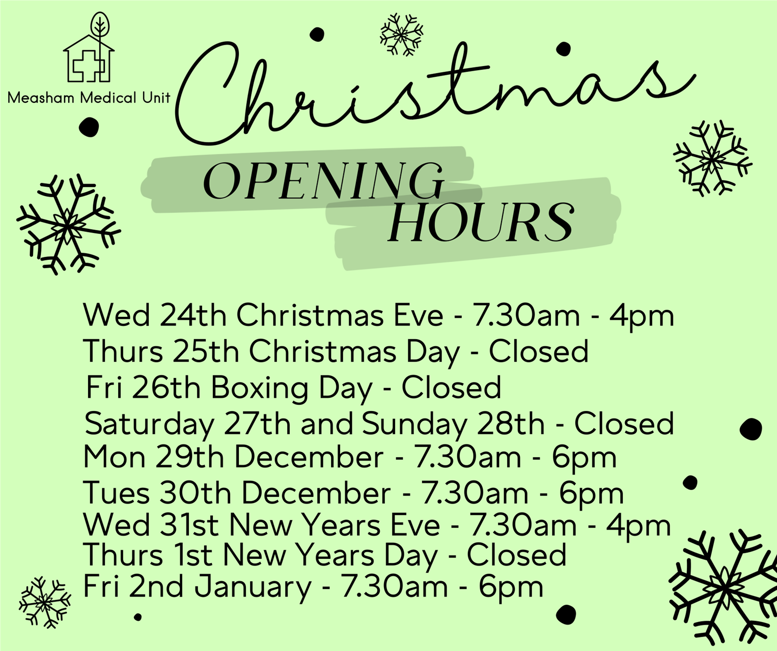 Christmas opening hours 