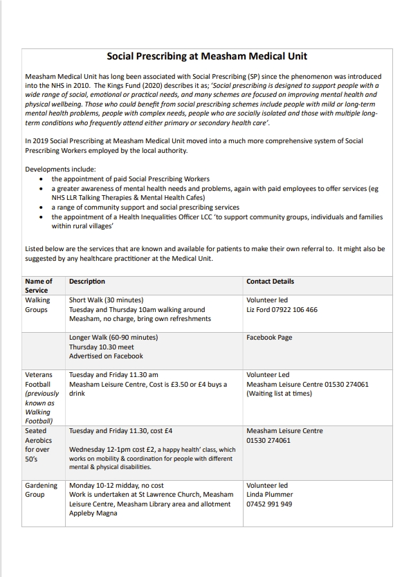 SOCIAL PRESCRIBING 